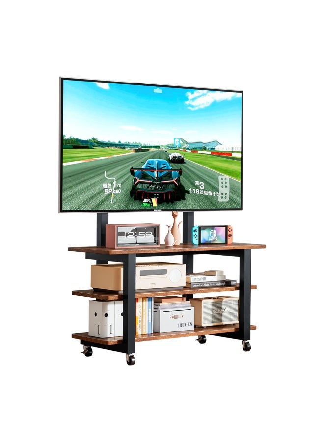 Solerconm Mobile TV Stand on Wheels with Locking Casters & 3-Tier Storage Shelf - Heavy Duty Rolling Cart for TVs 32 to 70 Inches, Industrial Metal Frame & Wood Shelves - Image 1